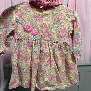 Girls Floral Long-Sleeve Dress in Yellow and Pink